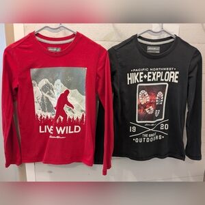 ✌🏻Eddie Bauer Boy's Red & Black Adventure Long Sleeve Tees; Size: S 7 / 8